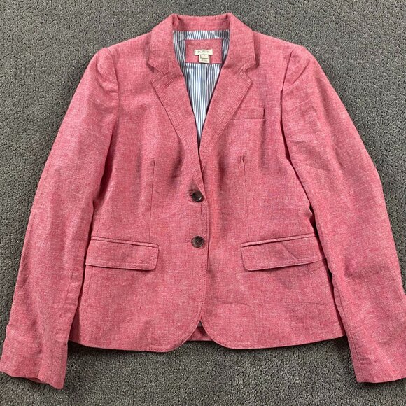 J.CREW Linen Cotton Blend Blazer Women's Size 6 Salmon Red Pink - Picture 1 of 15